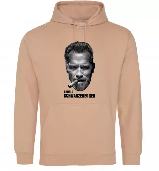 Мужская толстовка (худи) Арнольд Шварценеггер з сигарою Песочный фото