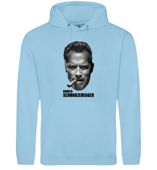 Мужская толстовка (худи) Арнольд Шварценеггер з сигарою Голубой фото