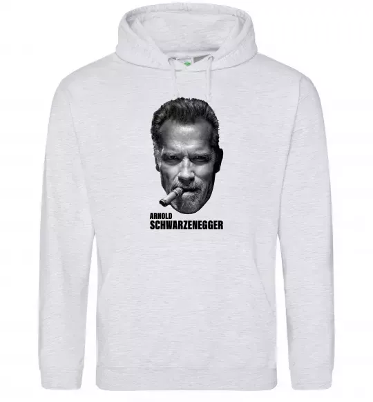 Женская толстовка (худи) Арнольд Шварценеггер з сигарою Серый меланж фото