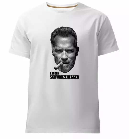 Чоловіча преміум футболка Арнольд Шварценеггер з сигарою Білий фото