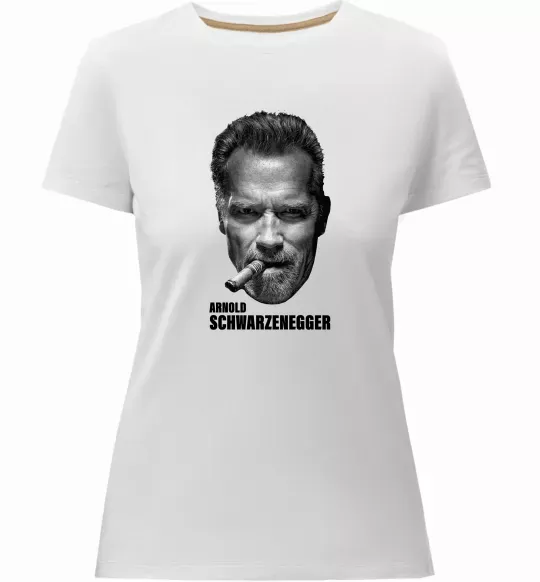 Женская премиум футболка Арнольд Шварценеггер з сигарою Белый фото