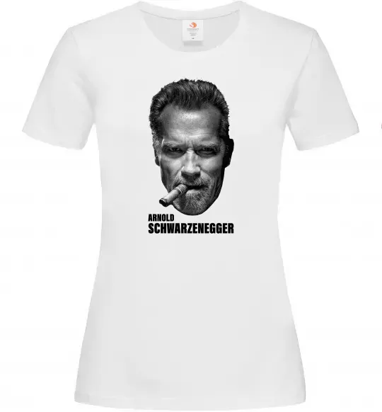 Женская футболка Арнольд Шварценеггер з сигарою Белый фото