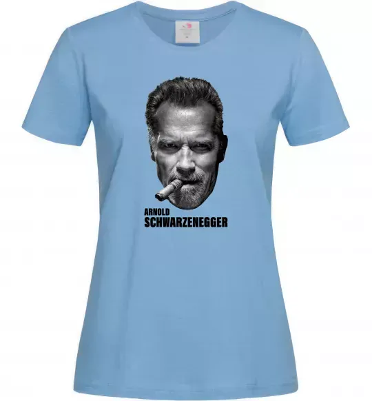 Женская футболка Арнольд Шварценеггер з сигарою Голубой фото