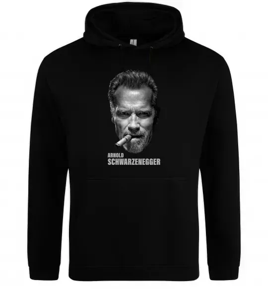 Мужская толстовка (худи) Арнольд Шварценеггер з сигарою Черный фото