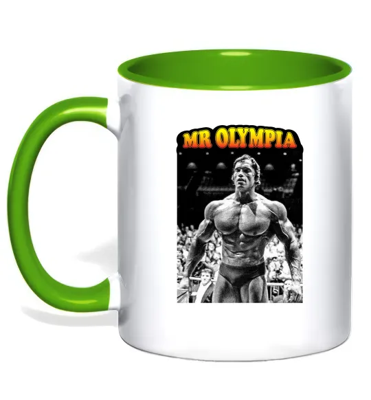 Чашка з кольоровою ручкою Mr. Olympia Лаймовий фото