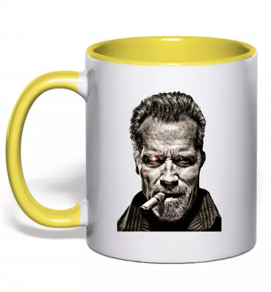 Чашка с цветной ручкой Шварценеггер термінатор Солнечно желтый фото