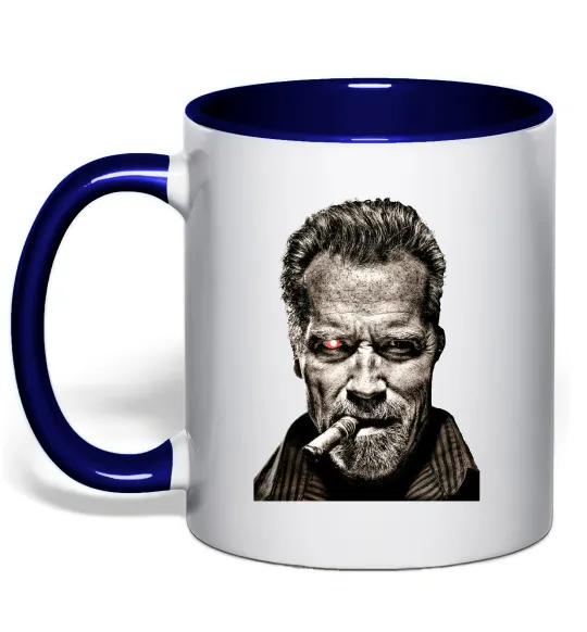 Чашка с цветной ручкой Шварценеггер термінатор Глубокий темно-синий фото