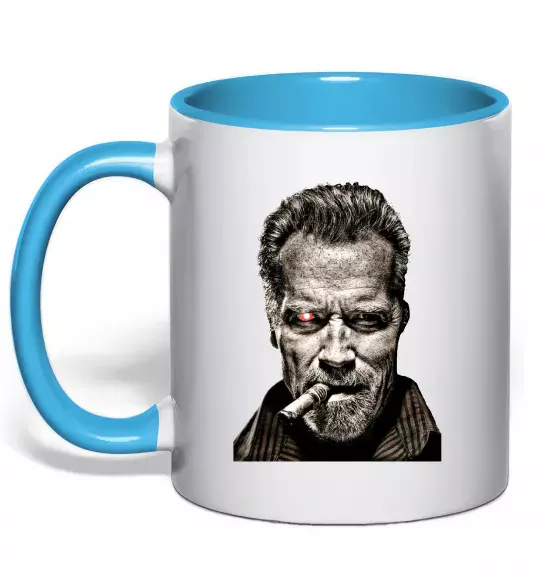 Чашка с цветной ручкой Шварценеггер термінатор Голубой фото