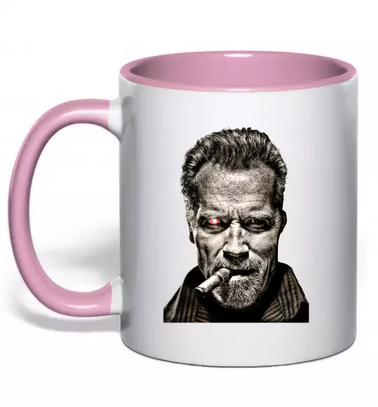 Чашка с цветной ручкой Шварценеггер термінатор Нежно розовый фото