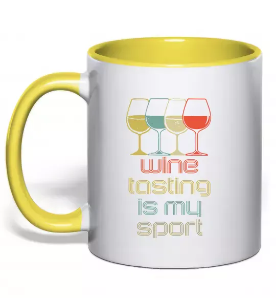 Чашка с цветной ручкой Wine tasting is my sport Солнечно желтый фото