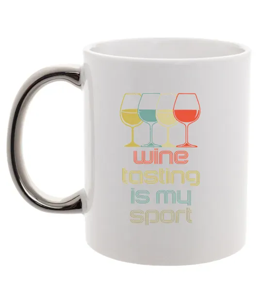 Чашка с цветной ручкой Wine tasting is my sport Серебро фото