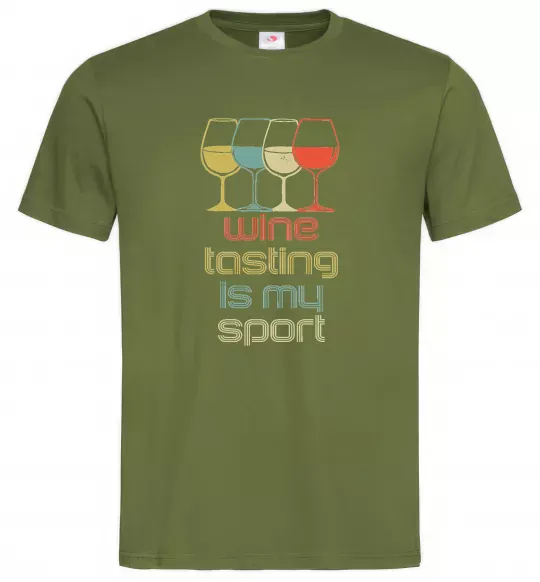 Чоловіча футболка Wine tasting is my sport Оливковий фото