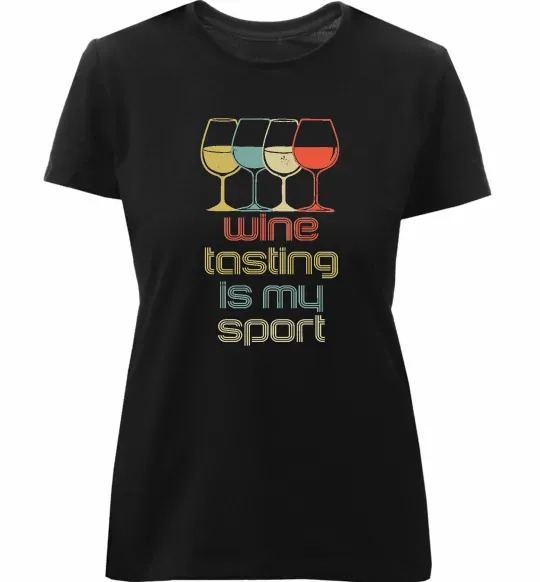 Жіноча преміум футболка Wine tasting is my sport Чорний фото