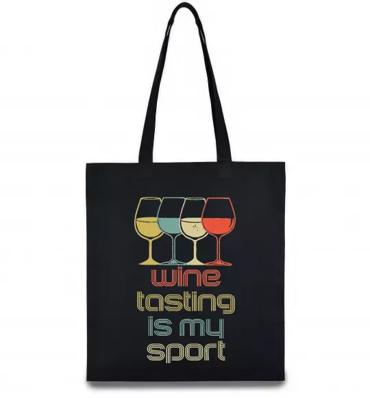 Еко-сумка Wine tasting is my sport Чорний фото