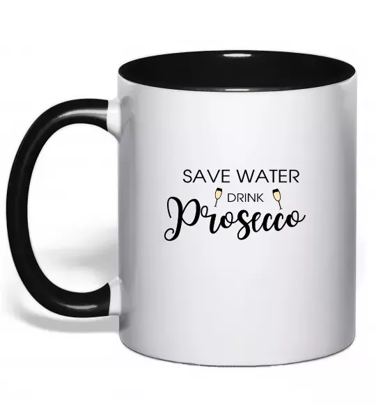 Чашка с цветной ручкой Save water, drink prosecco Черный фото