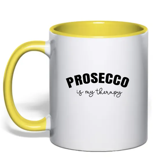 Чашка с цветной ручкой Prosseco is my therapy Лимонный фото