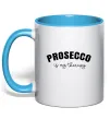 Чашка с цветной ручкой Prosseco is my therapy Голубой фото