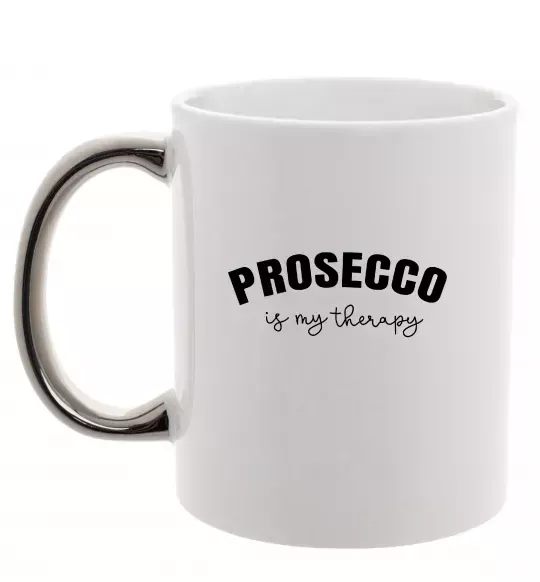 Чашка с цветной ручкой Prosseco is my therapy Серебро фото