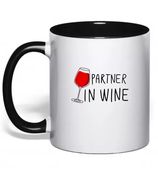 Чашка з кольоровою ручкою Partner in wine Чорний фото