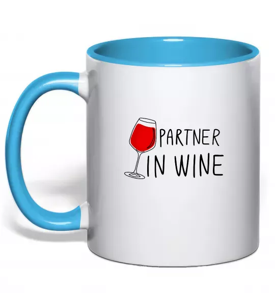 Чашка з кольоровою ручкою Partner in wine Блакитний фото