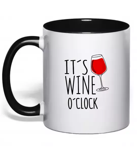 Чашка з кольоровою ручкою It`s wine o`clock Чорний фото