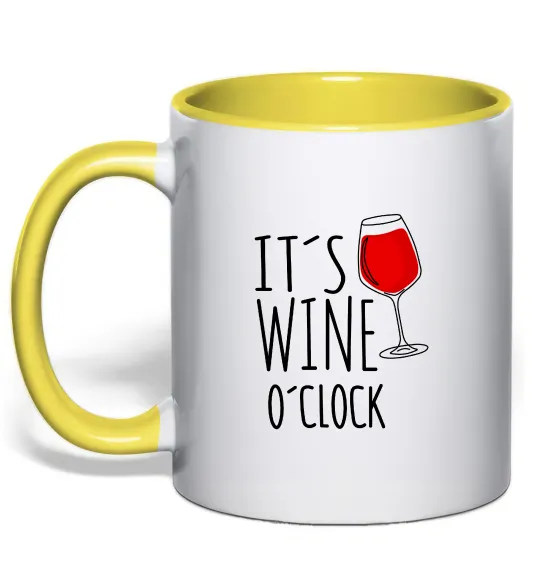 Чашка з кольоровою ручкою It`s wine o`clock Лимонний фото
