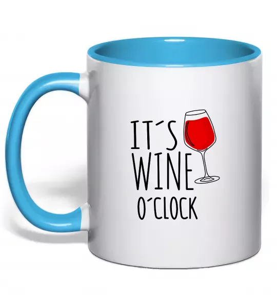 Чашка з кольоровою ручкою It`s wine o`clock Блакитний фото