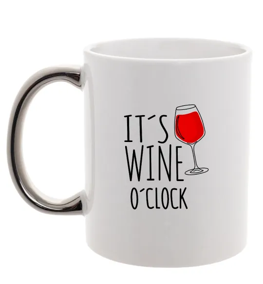 Чашка з кольоровою ручкою It`s wine o`clock Срібло фото