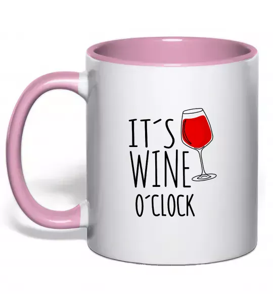Чашка з кольоровою ручкою It`s wine o`clock Ніжно рожевий фото