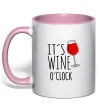 Чашка з кольоровою ручкою It`s wine o`clock Ніжно рожевий фото