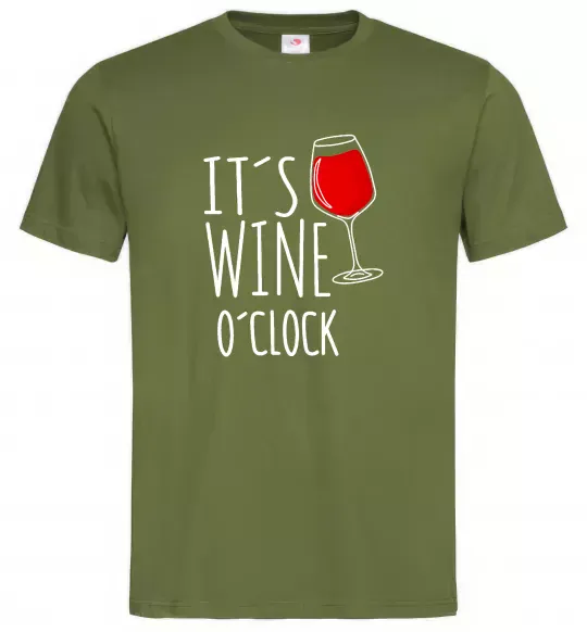 Мужская футболка It`s wine o`clock Оливковый фото
