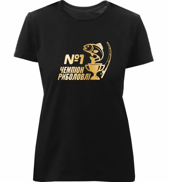 Жіноча преміум футболка Чемпіон риболовлі Чорний фото