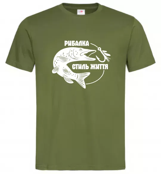 Чоловіча футболка Рибалка стиль життя Оливковий фото