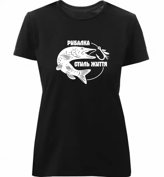Женская премиум футболка Рибалка стиль життя Черный фото