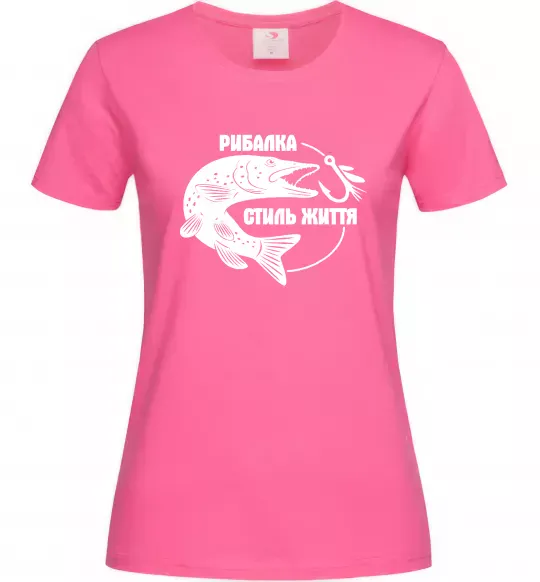 Жіноча футболка Рибалка стиль життя Яскраво-рожевий фото