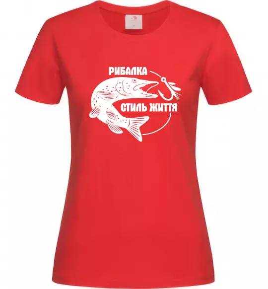 Жіноча футболка Рибалка стиль життя Червоний фото