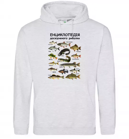 Жіноча толстовка (худі) Енциклопедія рибалки Сірий меланж фото