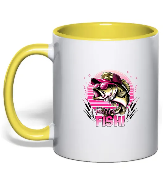 Чашка з кольоровою ручкою Girls fish Лимонний фото