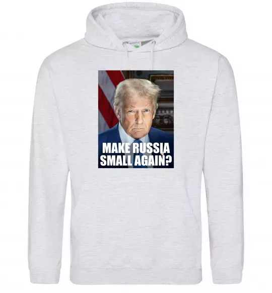 Мужская толстовка (худи) Make russia small? Трамп Серый меланж фото