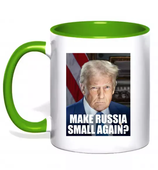 Чашка з кольоровою ручкою Make russia small? Трамп Зелений фото
