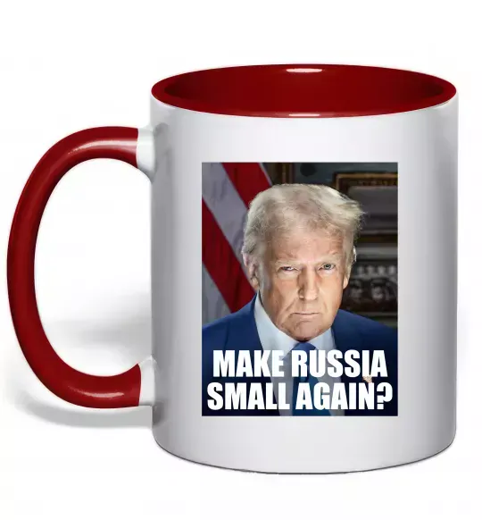 Чашка з кольоровою ручкою Make russia small? Трамп Червоний фото