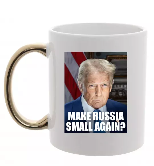 Чашка з кольоровою ручкою Make russia small? Трамп Золото фото