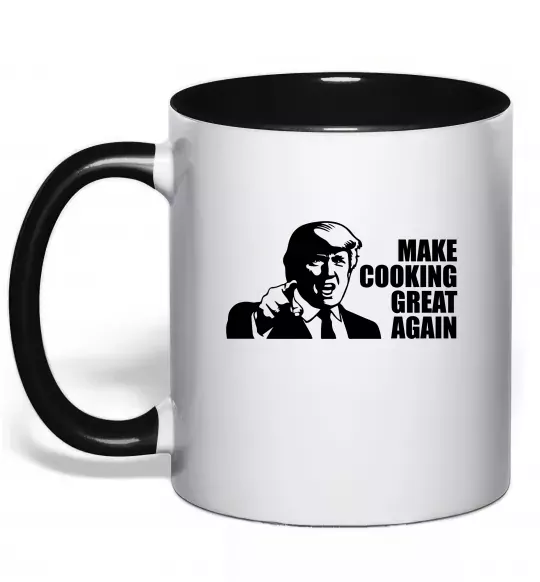 Чашка з кольоровою ручкою Make cooking great again Чорний фото