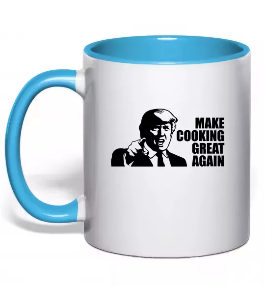 Чашка з кольоровою ручкою Make cooking great again Блакитний фото