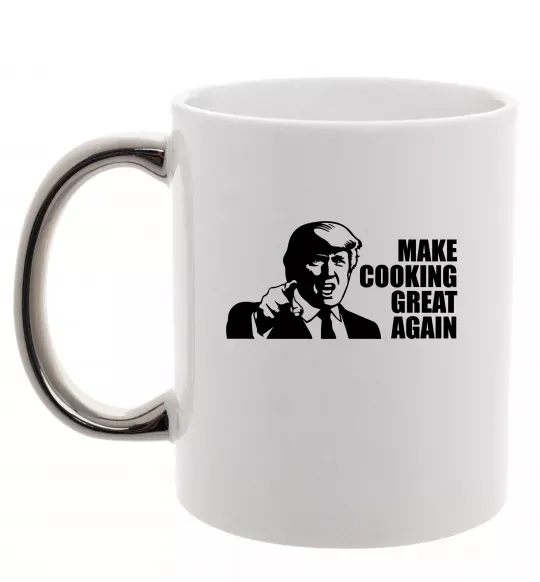 Чашка з кольоровою ручкою Make cooking great again Срібло фото