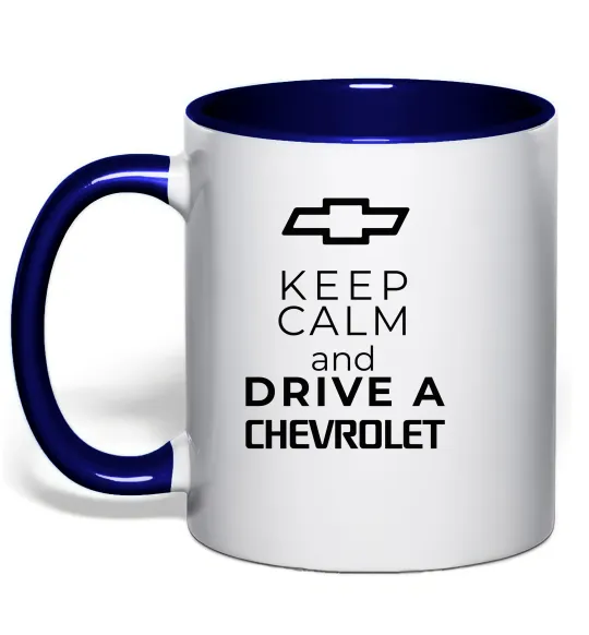 Чашка с цветной ручкой Keep calm and drive a Chevrolet Глубокий темно-синий фото
