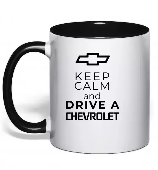 Чашка с цветной ручкой Keep calm and drive a Chevrolet Черный фото