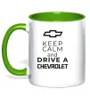 Чашка с цветной ручкой Keep calm and drive a Chevrolet Лаймовый фото