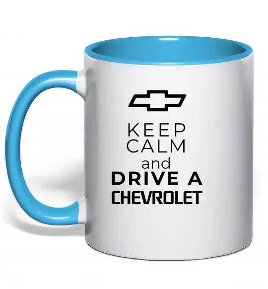 Чашка с цветной ручкой Keep calm and drive a Chevrolet Голубой фото