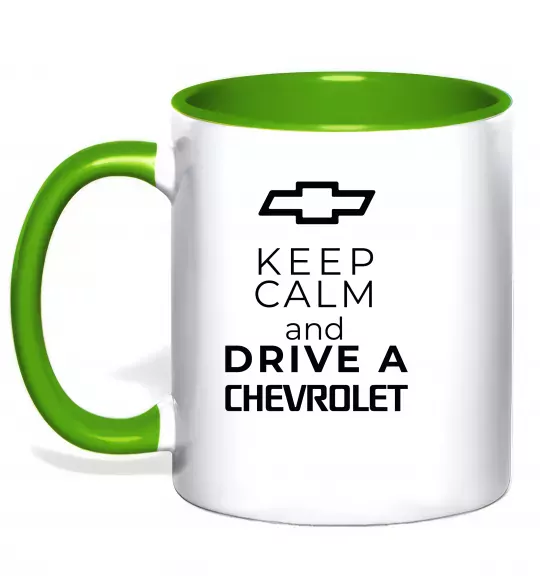 Чашка с цветной ручкой Keep calm and drive a Chevrolet Зеленый фото